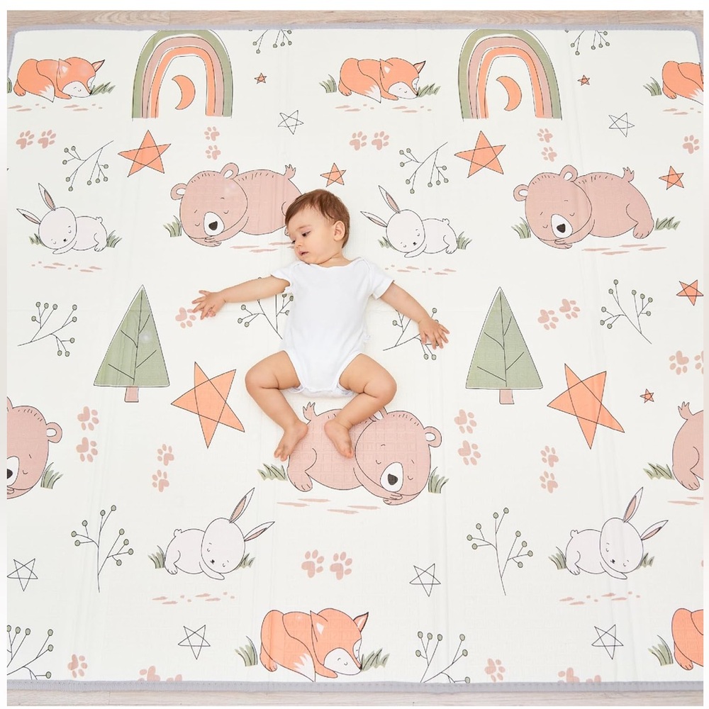 BABY PLAY MAT 71" X 79" X 0.6: Foldable, Padded Floor Mat for Crawling, Playing